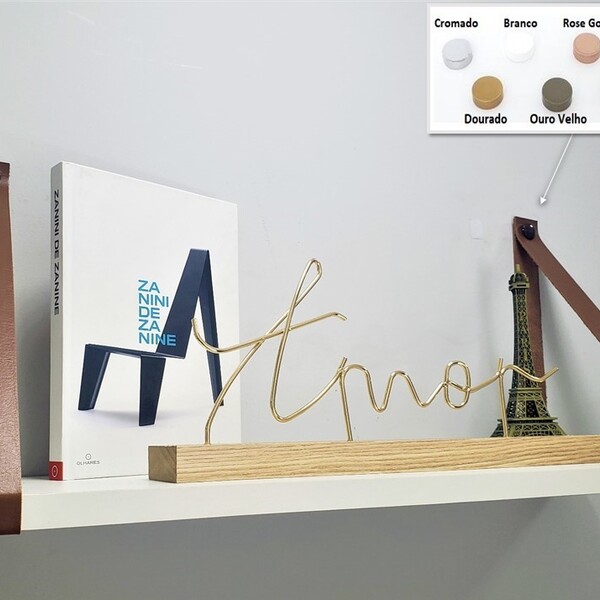 Par Alças 3cm Couro Sint. Marrom Para Prateleira + T. Metal T