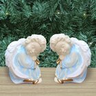Par De Anjos De Gesso Azul Sentado Estátua Decorativa 11cm
