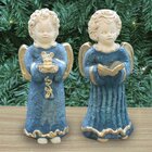 Par De Anjos De Gesso Barroco Mineiro Azul Estátua Decorativa