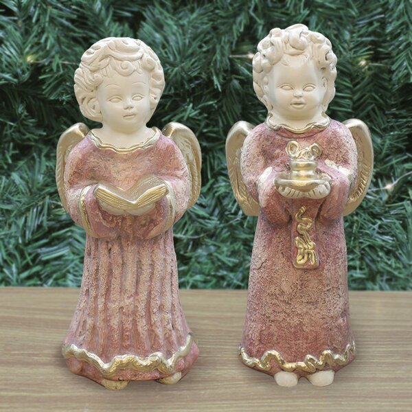 Par De Anjos De Gesso Barroco Mineiro Rosa Estátua Decorativa