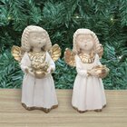 Par De Anjos De Gesso Branco Com Dourado Estátua Decorativa