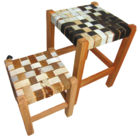 Par de Bancos Madeira com Couro (45 e 30 Cm) Vale do Jequitin