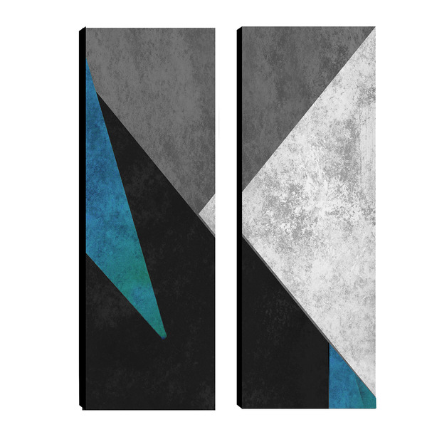 Par De Quadros 20x60  Abstrato Geometrico Preto /azul