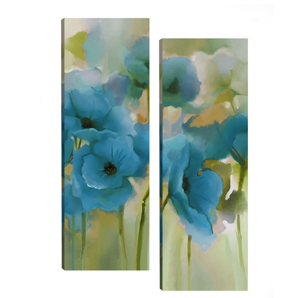 Par De Quadros 20x60  Floral Azul
