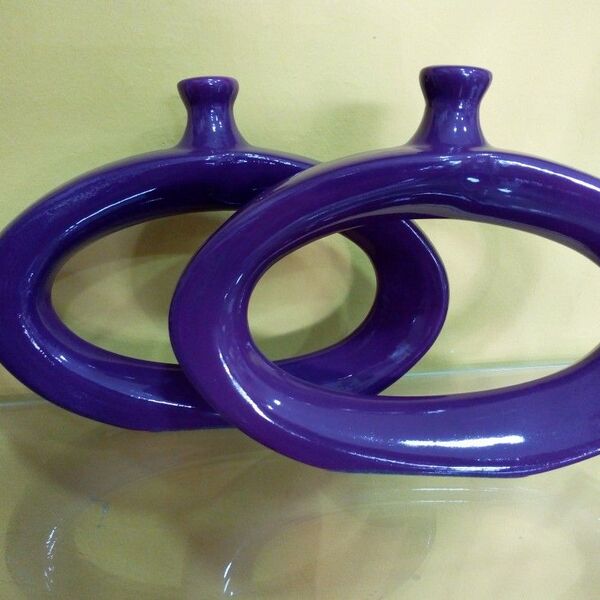 Par De Vaso Anel Em Cerâmica  Roxo