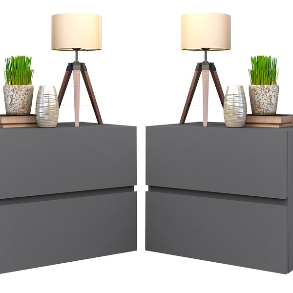 Par Mesa De Cabeceira Para Quarto Casal De Parede Cor Cinza