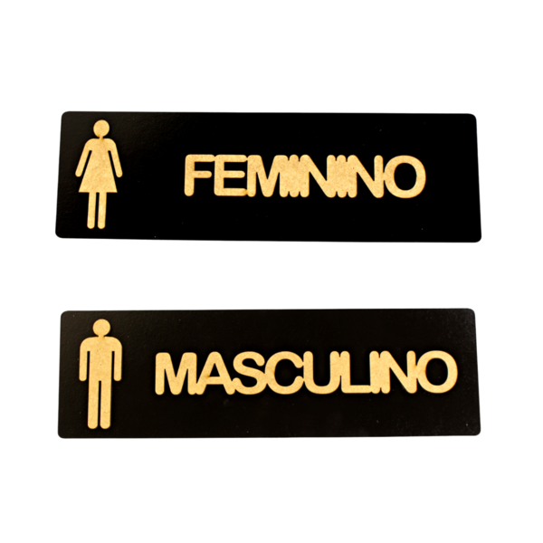 Par Placas Sinalização Banheiro Feminino Masculino Madeira