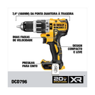 Parafusadeira De Impacto 1/2" 20v Brushless Dcd796b Dewalt (s