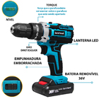 Parafusadeira Furadeira Martelete Elétrica Recarregável