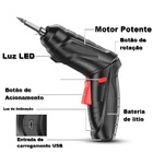 Parafusadeira Portátil Sem Fio 46 Peças Chaves Fenda Broca Ph