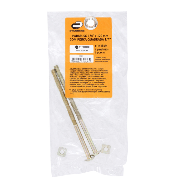 Parafuso de Aço para Madeira 6,3x120mm Auto Atarraxante Chata Fenda 2 peças