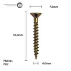 Parafuso Chipboard Phillips Bicromatizado 4,0x30 Caixa Com 1.