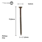Parafuso Chipboard Phillips Bicromatizado 5,0x70 Caixa Com 200