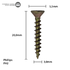 Parafuso Chipboard Phillips Stein 3.0x20 Caixa 1.000 Pçs