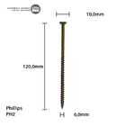 Parafuso Chipboard Phillips Stein 6.0x120 Caixa 100 Pçs