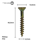 Parafuso Chipboard Phillips Stein 6.0x40 Caixa 200 Pçs