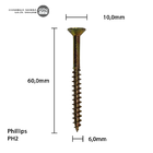 Parafuso Chipboard Phillips Stein 6.0x60 Caixa 200 Pçs