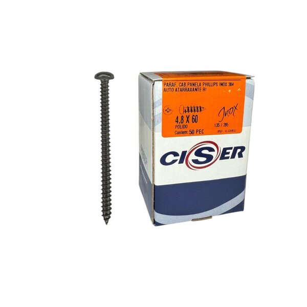 Parafuso Inox Aat Panela Phillips 4.8x60 Phillips Caixa 50 Pcs
