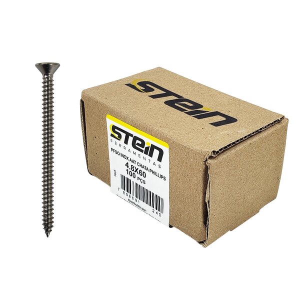 Parafuso Inox Auto Atarraxante Chata Phillips Stein 4,8x60 Ca