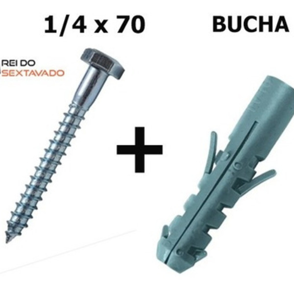 Parafuso Sextavado 1/4 X 70mm + Bucha 10 - 20 Pçs
