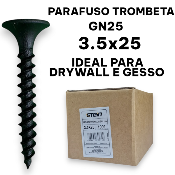 Parafuso Trombeta Agulha Drywall Gesso 1000pçs - Gn25 3,5x25mm