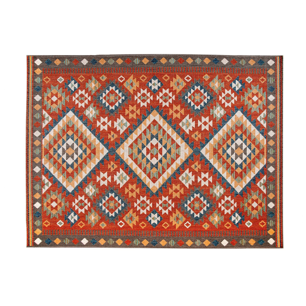 Passadeira Geométrico Retangular Aurora 57 Polipropileno Vermelho Interna e Externa 0,66x1,2m Edantex