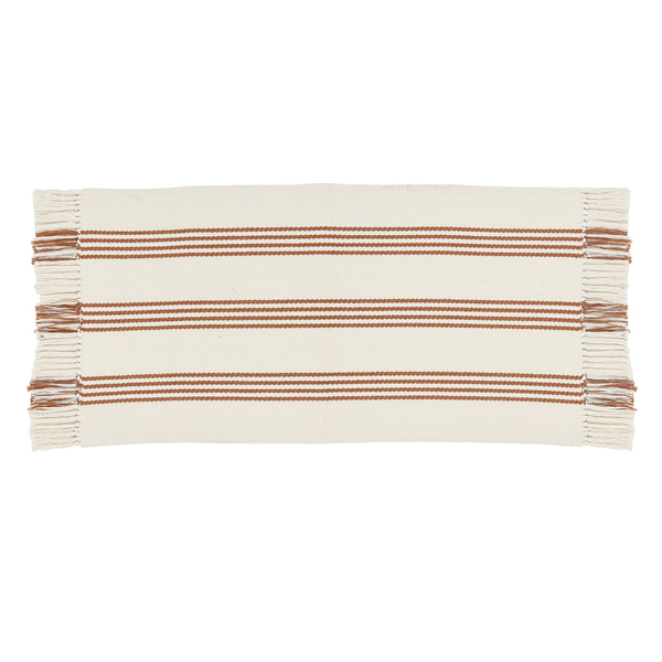 Passadeira Listrada Retangular Assis Algodão Interno Cru e Caramelo Escuro 0,5X2m Tapetes Marajó