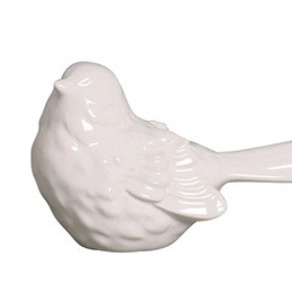 Passarinho Decorativo Cerâmica - Branco 14cm - Fêmea