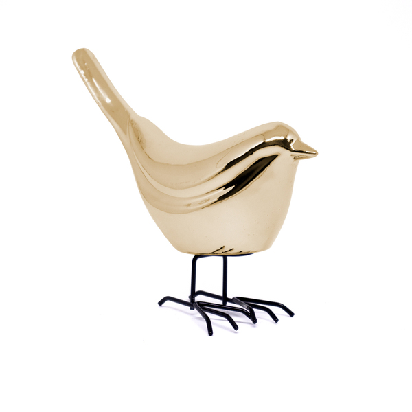 Pássaro Decorativo Em Cerâmica Dourado 9x9x5 Cm F01 - D'rossi
