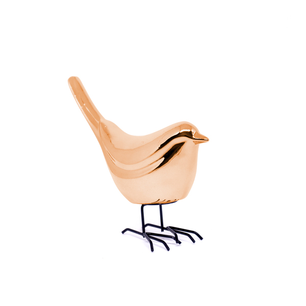Pássaro Decorativo Em Cerâmica Rosê 9x9x5 Cm - D'rossi