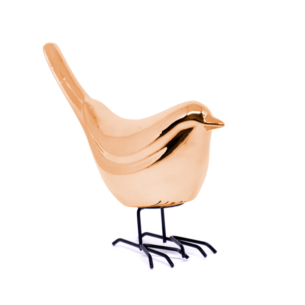 Pássaro Em Cerâmica Decorativo Rosê 15x18x7 Cm - D'rossi