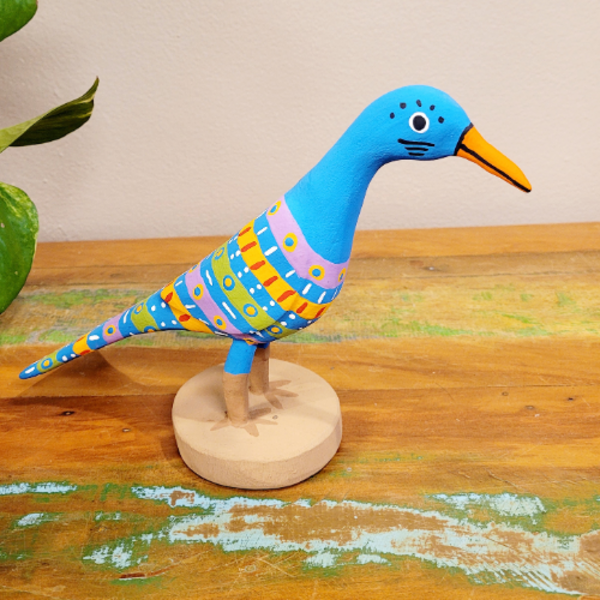 Pássaro Madeira Zé Crente Ilha do Ferro - Azul/Amarelo/Rosa