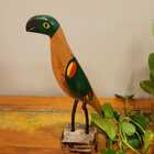 Pássaro Papagaio Madeira/Verde 33cm - Bento de Sumé