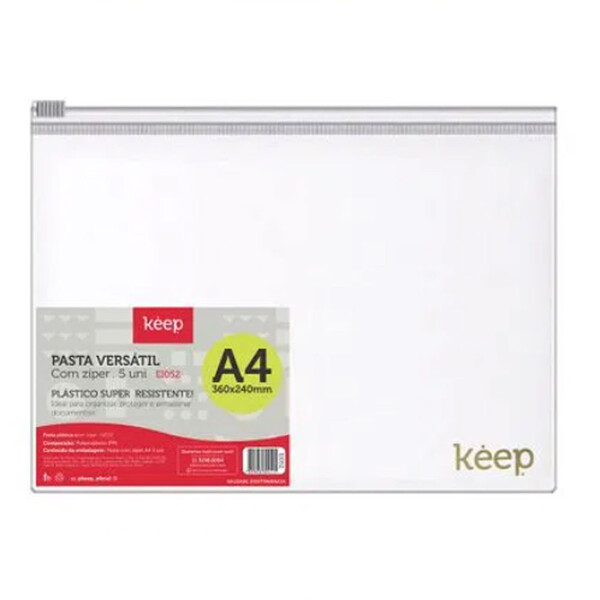 Pasta Ziper Versatil Cristal A4 360x240mm 5 Unidades Ei052 | Leroy