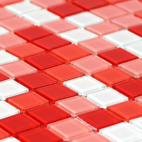 Pastilha Adesiva Vidro Branco Vermelho 30 X 30cm Ds10016