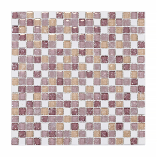 Pastilha de Pedra e Vidro 1,5x1,5cm GS306 Bege, Branca e Rosa Glass Mosaic