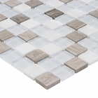 Pastilha de Pedra e Vidro 2,4x2,4cm MT711 Branca e Bege Glass Mosaic