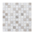 Pastilha de Pedra e Vidro 2,4x2,4cm MT711 Branca e Bege Glass Mosaic