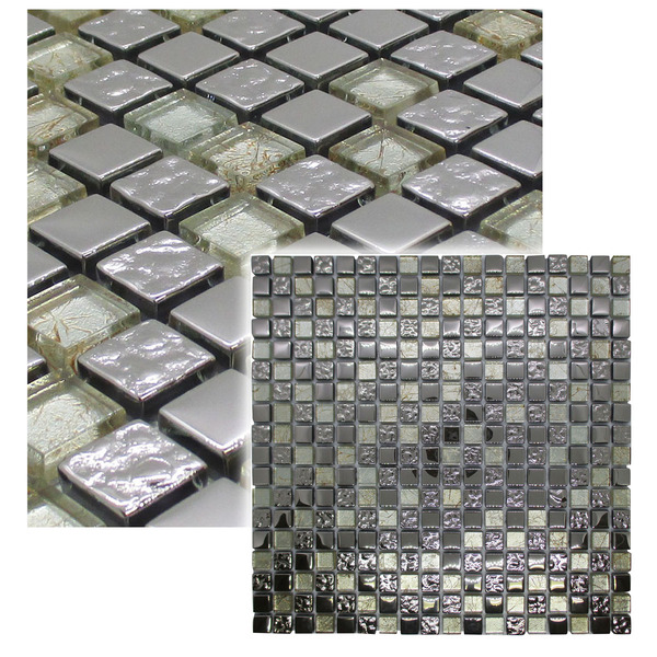 Pastilha De Vidro Para Cozinha Prata Pedras Preciosa 30x30cm