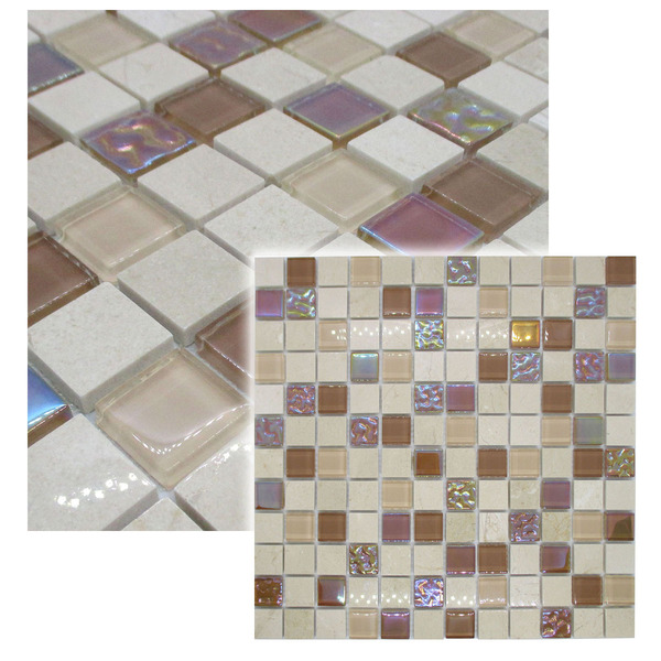 Pastilhas de Vidro Coral Bege Mix Pedra 30x30cm