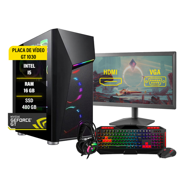 Pc Gamer Completo I5 3470 16gb Gt 1030 Ssd 480gb Monitor 19'