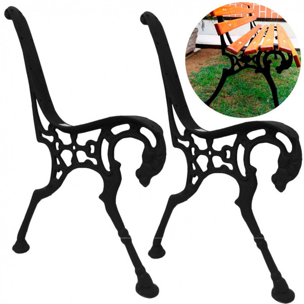 Pé De Banco De Jardim Modelo Cavalo Em Ferro Pintado Preto 2