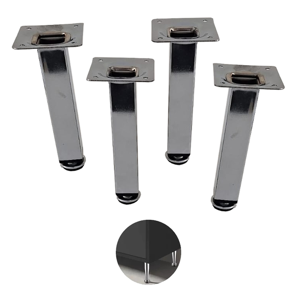 Pé Quadrado Regulável 10cm Cromado 4 Unidades