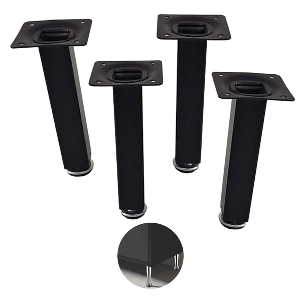 Pé Quadrado Regulável 15cm Preto 4 Unidades