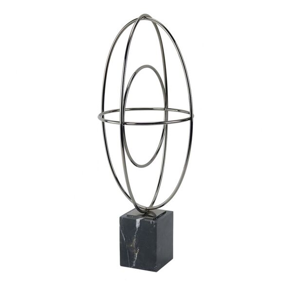 Peca Decorativa De Metal Prata E Base Marmorizada Em Preto