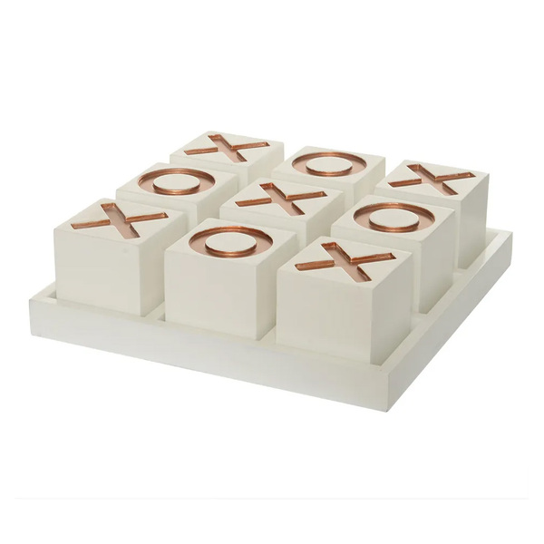 Peça Decorativa Jogo Da Velha Em Madeira Branco E Cobre 35 6c