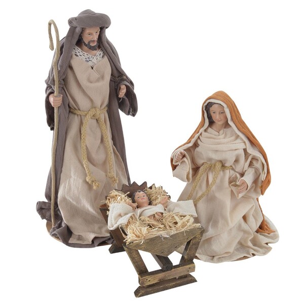 Peça Decorativa Natal Sagrada Família Resina Branco Com Bege