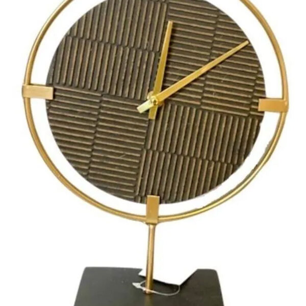 Peça Decorativa Relógio Madeira E Metal Preto E Dourado 36 5c