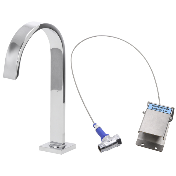 Pedal Acionamento Mecânico Com Torneira Bica Alta Quadrada