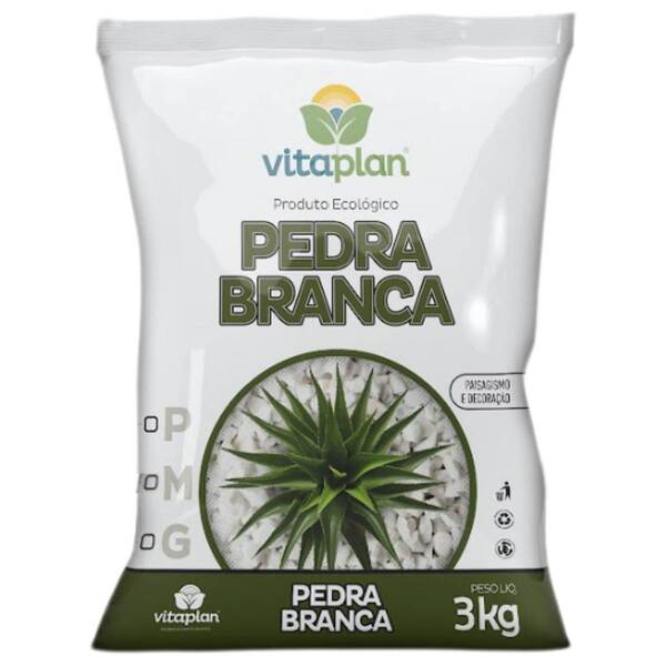Pedra Decorativa Brita Branca Grande (3kg) Vitaplan